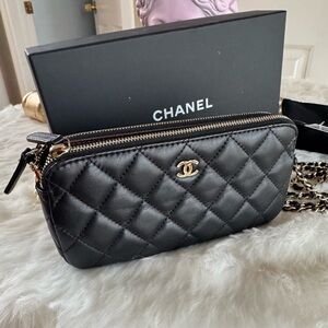 Chanel black/burgundy mini clutch 2016.  Excellent Condition.